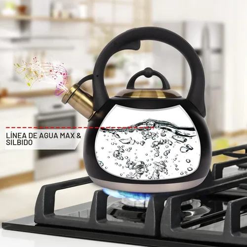 Vista 4 de Tetera para estufa, hervidor de agua de acero inoxidable de grado alimenticio, tetera para el hogar y la cocina, 3.1 cuartos de galón