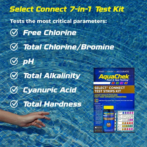 Vista 3 de AquaChek Select Connect - Kit completo de tiras reactivas de 7 vías para piscina y spa, tiras de prueba de piscina para pH, cloro total, cloro