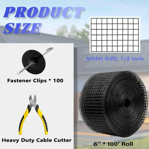 Vista 3 de PROLEE Protector de Pájaros para Panel Solar de 6 Pulgadas X 100 Pies, Protector Contra Bichos Antioxidante con 100 Clips Sujetadores, Malla