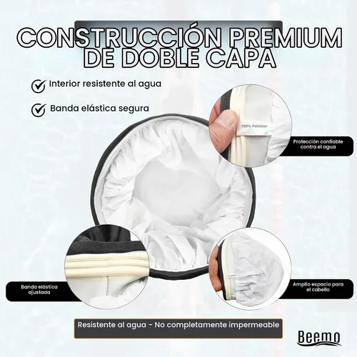 Vista 12 de BEEMO Gorros de natación para mujer, turbante de natación, de poliéster, con forro de látex, plisado para mujer Negro