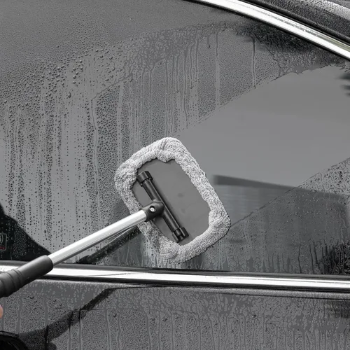 Vista 6 de POLYTE - Herramienta de limpieza de vidrio giratoria para parabrisas, mango de aluminio extensible con 3 cubiertas de microfibra de calidad prémium