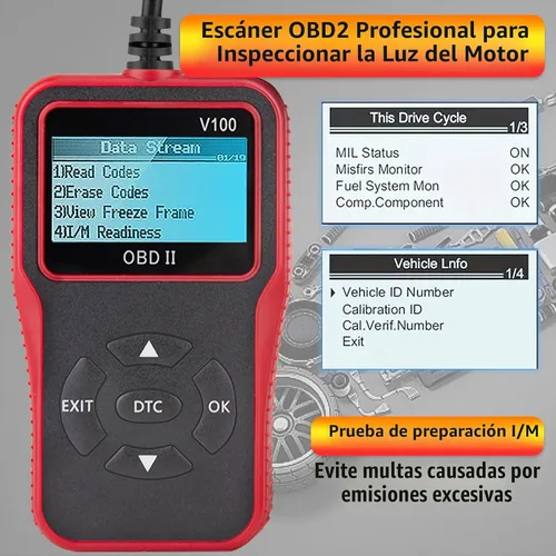 Vista 5 de Herramienta de diagnóstico de diagnóstico V100 OBD2, lector de código, herramienta de diagnóstico de luz del motor, probador de voltaje de batería