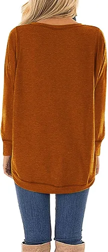 Vista 4 de Cutekolve Camisetas para mujer, de manga larga, casuales, de otoño, holgadas, túnicas, con abertura lateral