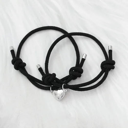 Vista 3 de Dlihc 2 pulseras para parejas para mujeres y hombres, pulseras de corazón para parejas, pulseras a juego para mejor amigo, novio y novia