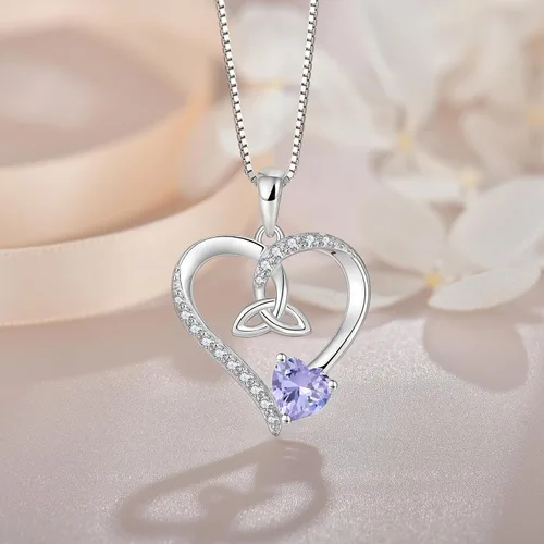 Vista 9 de Collar de corazón con nudo celta de plata de ley 925, collar con colgante para mujer, joyería de piedra natal