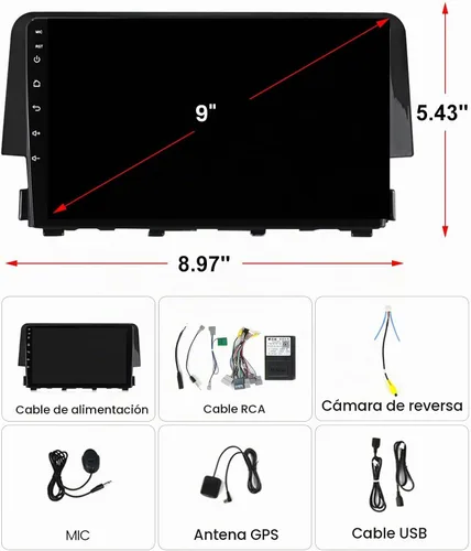 Vista 9 de Estéreo de radio de coche Android para Honda Civic 2016-2021 unidad Biorunn 9 pulgadas GPS inalámbrico con cable de coche Android Auto pantalla