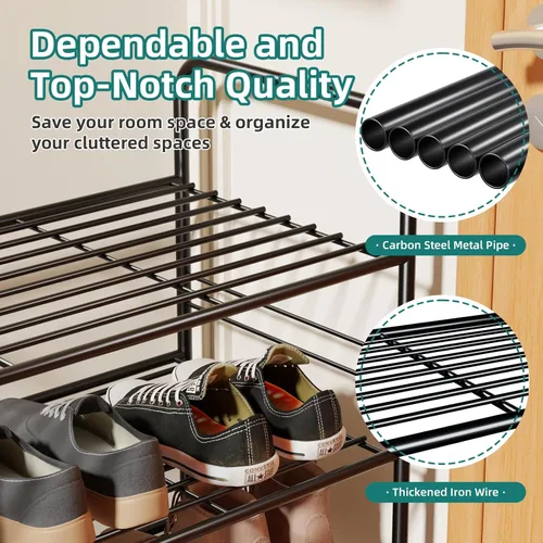 Vista 5 de SUFAUY - Estante para zapatos de 3 niveles, organizador de zapatos de metal para armario de 83.8 cm de ancho, estante resistente, apilable