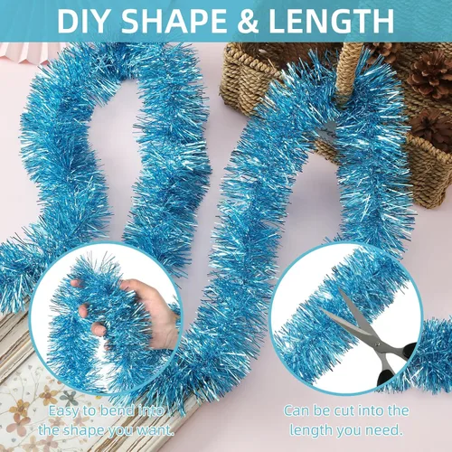 Vista 3 de Guirnalda de oropel de Navidad azul claro de 118 pies, guirnalda metálica giratoria brillante para colgar en el árbol de Navidad, hogar, oficina