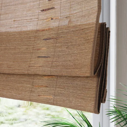 Vista 12 de Yin Yang Persianas romanas de bambú opacas sin cables, elegantes persianas romanas de madera tejida natural con cenefa de 6 pulgadas de alto