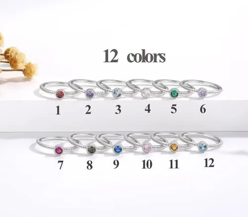 Vista 4 de Birthstone Stackable Rings for Women S925 Sterling Silver Heart Stacking Ring Knuckle Rings Band for Best Friends Christmas Anniversary Birthday