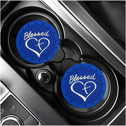 Vista 8 de KVAEY 2 PCS Posavasos para Portavasos de Coche, 2.76 Pulgadas Alfombrillas Antideslizantes para Bebidas del Vehículo con Linda Cruz Bendita