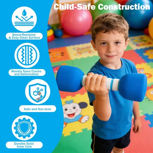 Vista 4 de Juego de pesas para niños, un par de 2 mancuernas para ejercicio de niños pequeños, mancuernas de espuma de 1.5 libras, equipo de entrenamiento