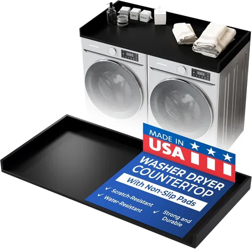 Vista 21 de OfficeSimpli Mesa para Lavadora y Secadora, Fabricado en EE.UU., Almohadillas Antideslizantes, Toallero de Madera para Lavandería, Cubierta