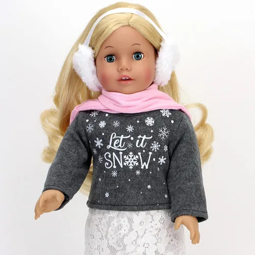 Vista 4 de Sophia's Conjunto de 6 piezas, suéter, falda y accesorios para muñecas de 18 pulgadas, gris y blanco