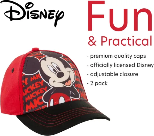 Vista 3 de Disney Gorra de béisbol de Mickey Mouse para niños paquete de 2 unidades con correa de ala curvada de personajes 3D 2T-7