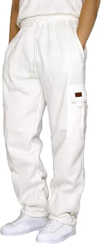 Vista 4 de LCMTWX Pantalones cargo para hombre, cintura de color sólido, pantalones deportivos sueltos, pantalones deportivos de pierna recta