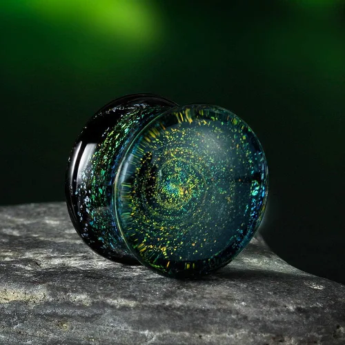 Vista 3 de COOEAR Tapones y túneles de cristal para piercing de galaxia, acampanados, par de estiradores de expansión empaquetados para regalo