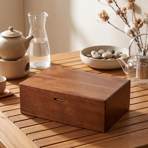 Vista 6 de 1 organizador de caja de té de madera de acacia, organizador de té