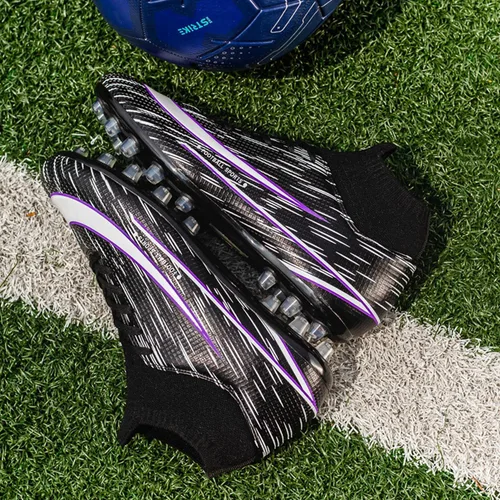 Vista 6 de Zapatos de fútbol para hombre con tacos de fútbol con cordones antideslizantes con puntas cortas y suelas de goma para interiores firmes para césped