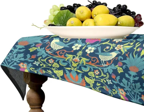Vista 268 de Mantel Floral Retro de Pájaros, Diseño Original Bohemio William Morris Estampado Cubierta de Mesa para Hogar Picnic Fiesta Comedor Cocina William