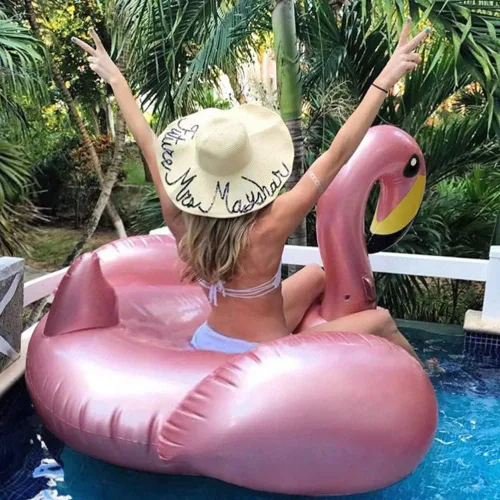 Vista 2 de Jasonwell Flotador inflable gigante de flamenco para piscina con válvulas rápidas, flotador de verano para playa, piscina de descanso, balsa