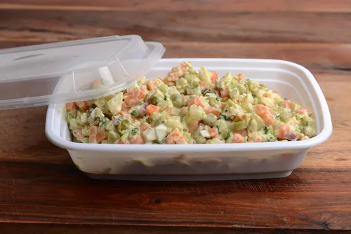 Vista 4 de EcoQuality Contenedores de preparación de comidas [paquete de 100] Recipiente rectangular blanco con tapas, caja Bento para almacenamiento
