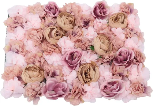 Vista 20 de Paneles de flores artificiales para decoración de pared, 6 piezas de rosas falsas, peonía, eucalipto, telón de fondo de pared de rosas para fiesta 6