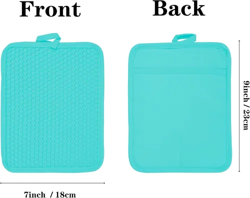 Vista 2 de Oven Pot Holder with Pocket Cotton Heat Resistant Coaster Potholder Kitchen Hot Pad Oven Mitts for Cooking and Baking Square 7"x9" (Aqua, Silicone)