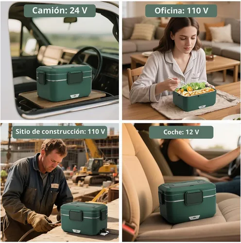 Vista 5 de Fiambrera eléctrica para adultos, 100 W, 3.5 L, calentador de alimentos portátil de 2 capas para hombres, modo dual de 2.5 L + 1 litro, lonchera
