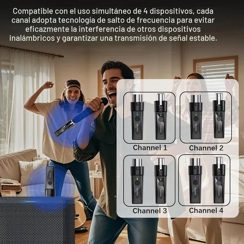 Vista 5 de Sistema de micrófono inalámbrico XLR – 2 transmisores y 1 receptor – Kit de micrófono inalámbrico de doble entrada para micrófonos dinámicos