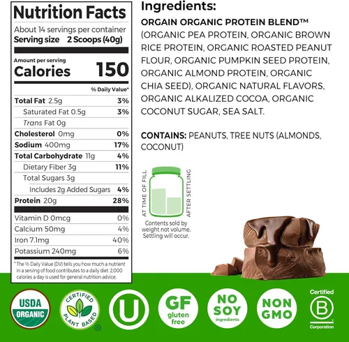Vista 2 de Orgain Proteína simple vegetal orgánica en polvo, 1.25 libras Plant based protein made with less ingredients, no artificial sweeteners, gluten