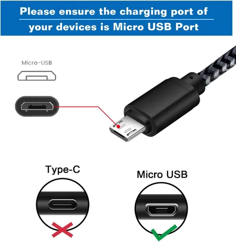 Vista 2 de Cable de carga para Android, cable micro USB [2 unidades/6 pies] con 2 unidades de doble puerto USB cargador de pared de carga rápida compatible