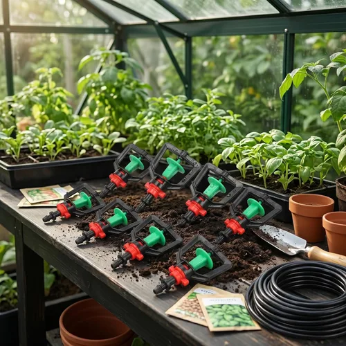Vista 3 de 10 cabezales de pulverización de riego por goteo, rociadores de riego refractivo micro rotativo de 360°, rociadores de riego agrícola, goteros