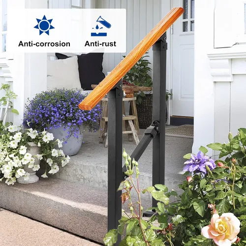 Vista 8 de Kit de pasamanos de escalera al aire libre UOKRR, pasamanos de hierro con grano de madera para interior, se adapta a 1-2 escalones
