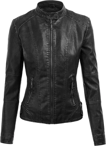 Vista 3 de Lock and Love - Chaqueta de motociclista de piel sintética con capucha desmontable, para mujer