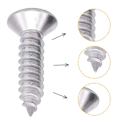 Vista 3 de Tornillo de madera de acero inoxidable #6 x 5/8 pulgadas, 100 piezas, tornillo autorroscante de cabeza plana, tornillos de metal, cola puntiaguda