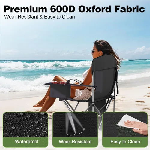 Vista 4 de VTOY Sillas de camping plegables duraderas 600D Oxford, silla portátil al aire libre con bolsa enfriadora, portavasos y bolsillo de almacenamiento