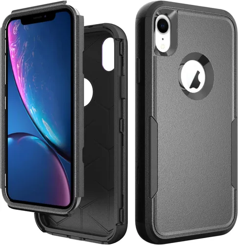 Vista 3 de Funda compatible con Apple iPhone XR, resistente [negra y negra] con [a prueba de golpes] [a prueba de caídas] fundas protectoras para iPhone XR
