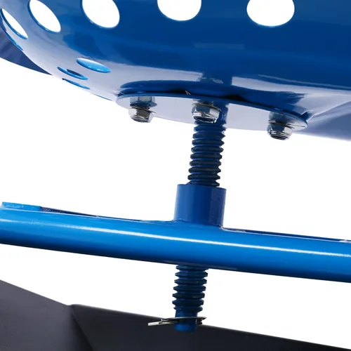 Vista 5 de Patinete con ruedas para carrito de jardín, cuenta con mango de dirección extensible, asiento giratorio y bandeja de herramientas (Azul)