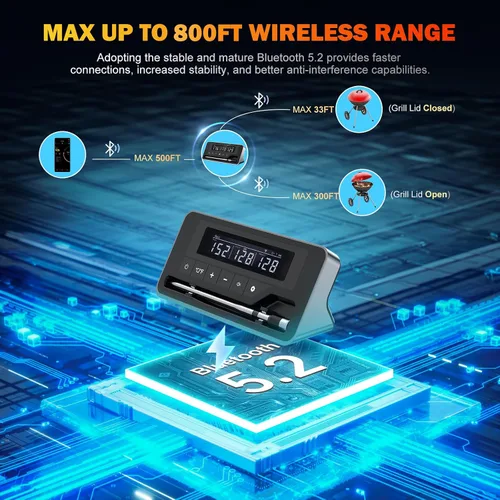 Vista 5 de Termómetro de carne inalámbrico, termómetro digital Bluetooth de 800 pies con aplicación inteligente, temperatura precisa mejorada en un 100%