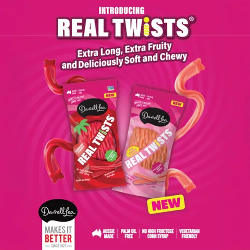 Vista 4 de Darrell Lea Real Twists, fresa, 7oz (paquete de 8)