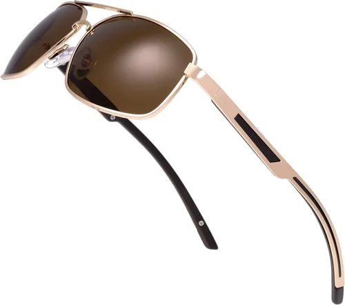 Vista 8 de The Fresh Gafas de sol polarizadas con marco de metal retro clásico, gafas de sol rectangulares