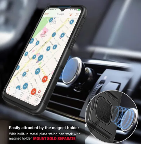 Vista 5 de Funda con clip para Moto E 2020, Nakedcellphone Black Rugged Cover [con soporte de agarre para dedos] + [placa de montaje integrada] +