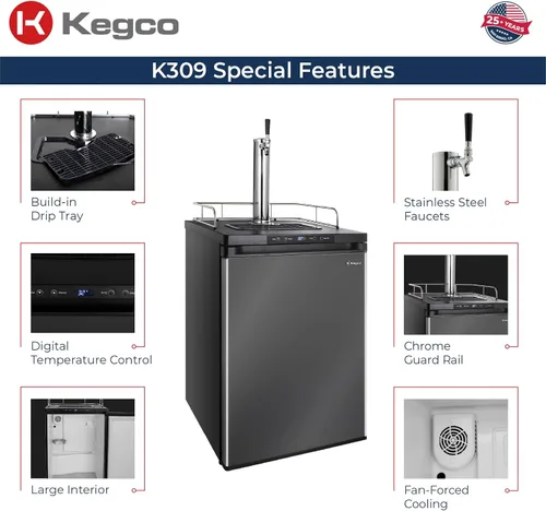 Vista 3 de Kegco K309X-1 Dispensador de barriles, 1 grifo, acero inoxidable negro