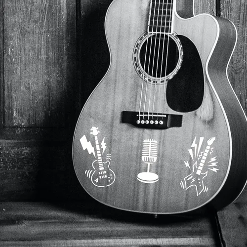 Vista 6 de FINGERINSPIRE Plantilla de música de 11.8 x 11.8 pulgadas, rollo de rock, instrumentos musicales, plantilla de pintura para bricolaje, guitarra