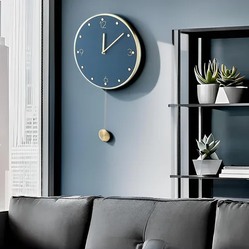 Vista 2 de Reloj de pared de péndulo moderno, reloj de pared grande para sala de estar, funciona con pilas, reloj de pared de péndulo silencioso para el hogar