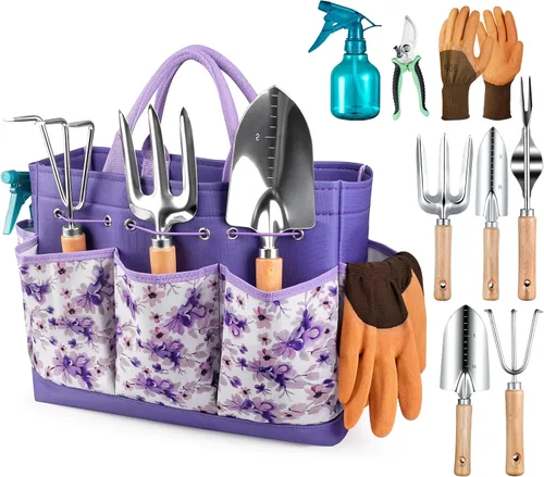 Vista 10 de Grenebo Herramientas de jardinería 9 piezas de herramientas de mano de jardín resistentes con herramientas de jardín de moda y duradera, bolsa