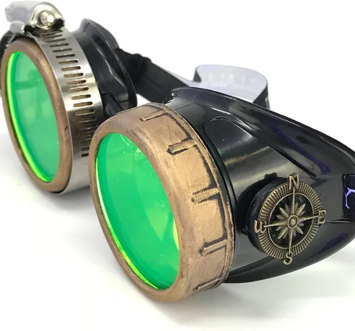 Vista 19 de Lentes estilo victoriano Steampunk con diseño de brújula, lentes de colores y lupa ocular