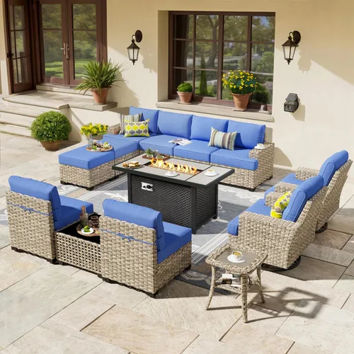 Vista 56 de HOOOWOOO Juego de Muebles Seccionales para Patio al Aire Libre, 6 Piezas Juegos de Conversación de Mimbre Sofá en Forma de L, Sofá Extra Profundo
