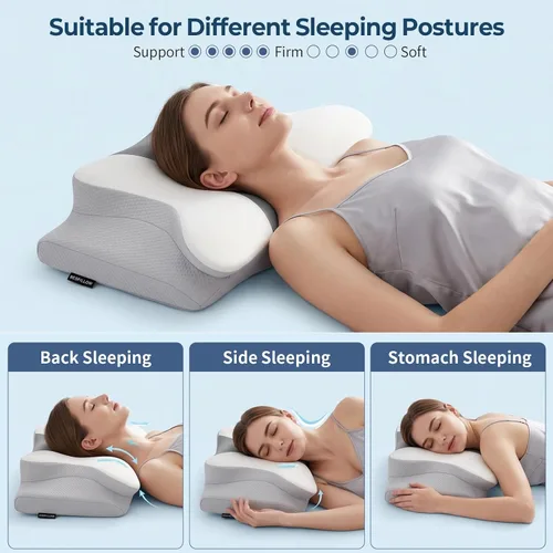 Vista 6 de Almohada cervical para aliviar el dolor de cuello, almohada cervical ergonómica para dormir, almohadas refrescantes de espuma viscoelástica